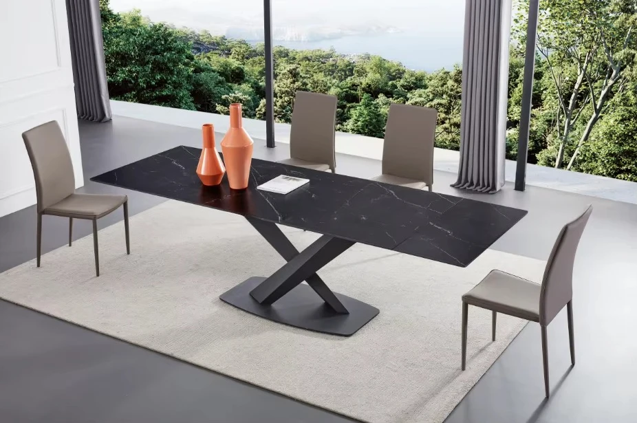Cheap Classic 4 Seat Modern Fiberglass Top Dining Table Set/Dining Table and Chairs