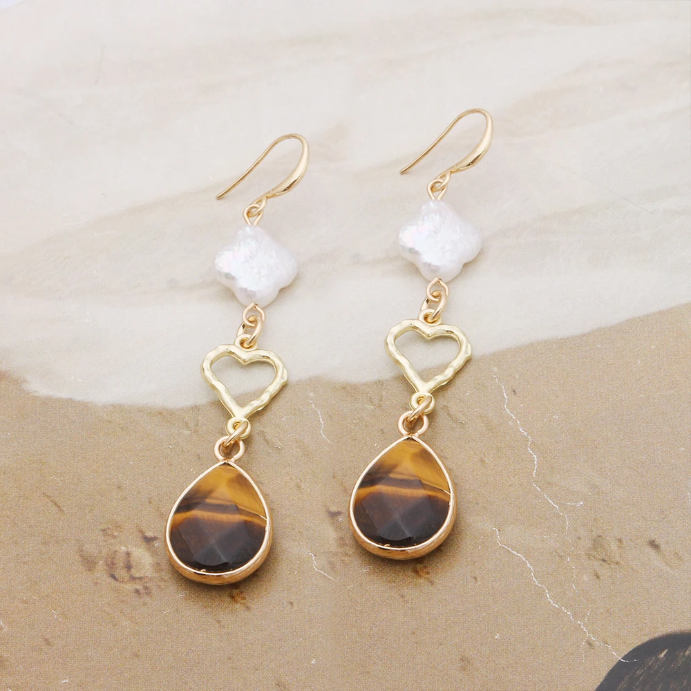 NeeFuWoFu Natural Stone Earrings Woman Freshwater pearl Superior Quality Spherical Charm Wholesale Large Brinco Ear Oorbellen
