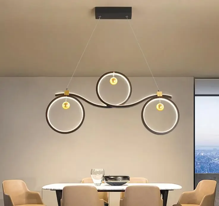 3 Rings LED Light Chandelier Black Plated Modern for Dining Room Kitchen Restaurant Room Home Pandent Luminaire Home Decor