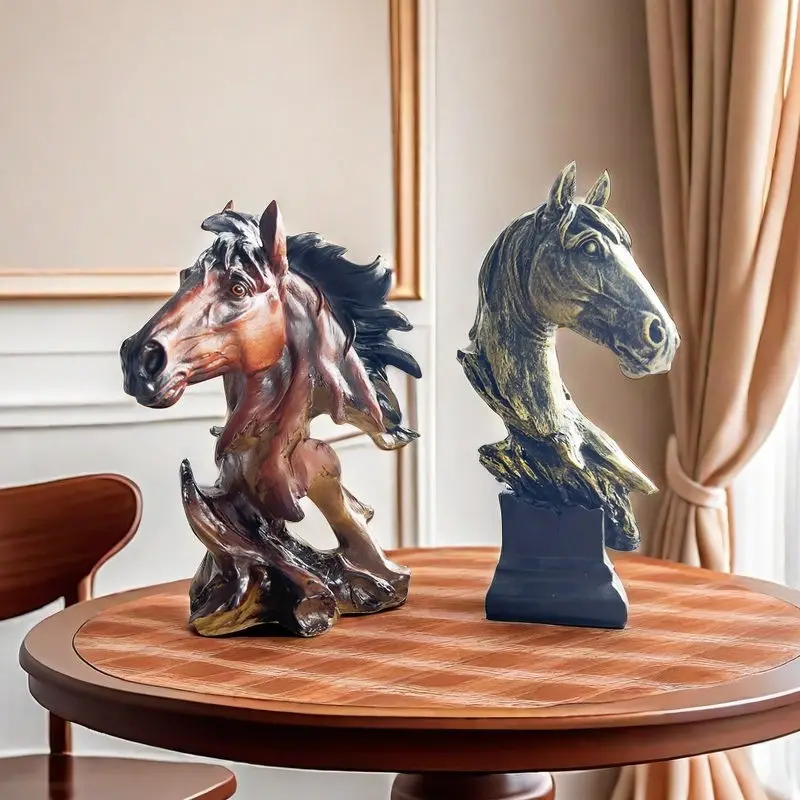 

Vintage Horse Head Ornaments Animal Resin Bronze Artistic Statue Figurine Living Room Home Desktop Collectible Decor Accessories