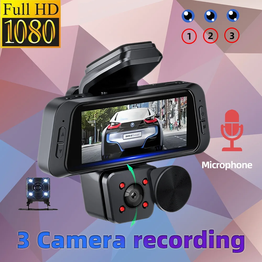 Wifi 3 Channel Dash Cam Cabin Lens Car DVR 1080P Interior Camera Vehicle Recorder Video Registrator Dashcam Camcorder Black Box