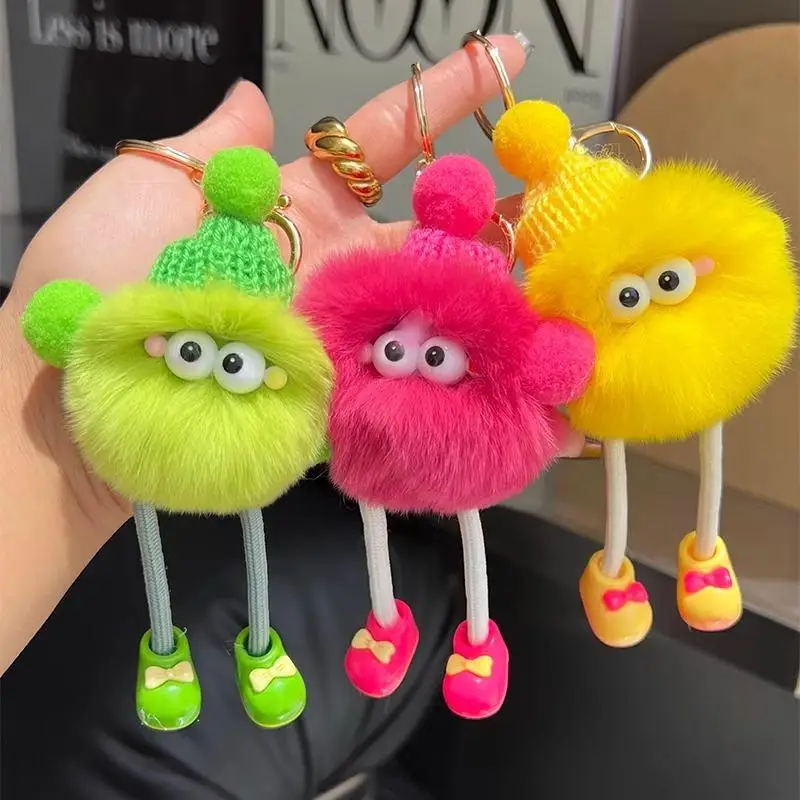 Plush Fluffy Monster Elf Keychain Cute Knitted Hat Pom Pom Doll Pendant Bag Hanger for Children Graduation Gift Ideas