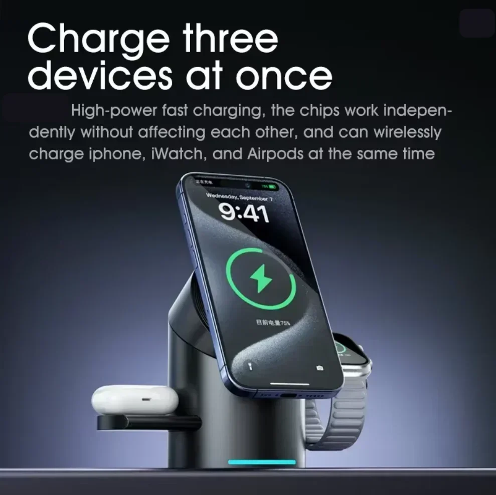 2026 Upgraded Touch Button Qi2 3In1 Magnetic Wireless Charger 15W Fast Charging Station for IPhone Android Phones iWatch AirPods