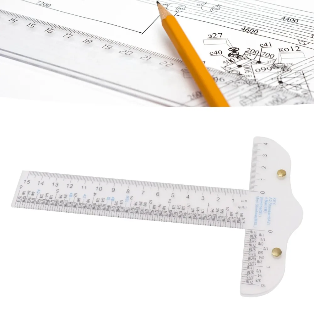User-friendly Transparent T-square Ruler T-shape Graduated Drawing Ruler Plastic Straight-edge Stationery Ruler Student Learning
