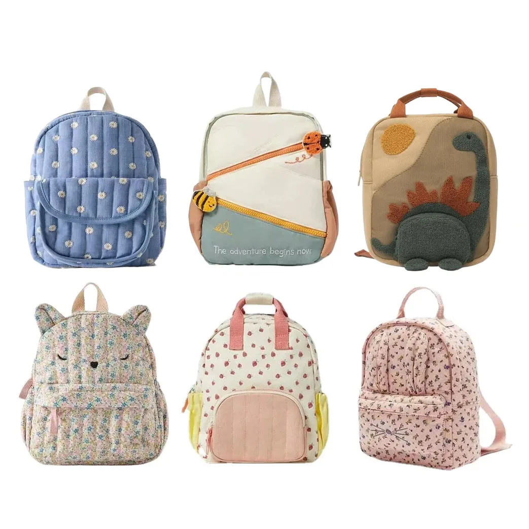 Mochila bordada de dibujos animados para niños, mochila con estampado Floral a la moda para niños y niñas, mochilas escolares para niños