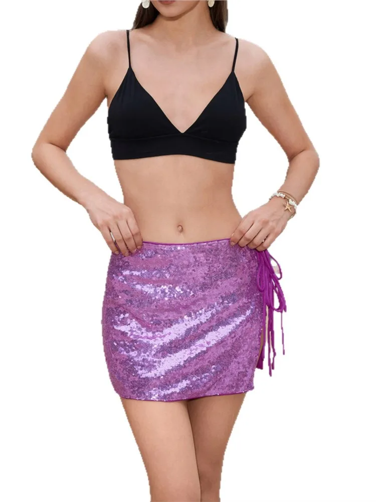 موضة الصلبة شاطئ الترتر المرأة عادية الدانتيل يصل منخفضة الخصر شق تنورة صغيرة صيف 2026 جديد بحر التوابل فتاة بيكيني التستر #5