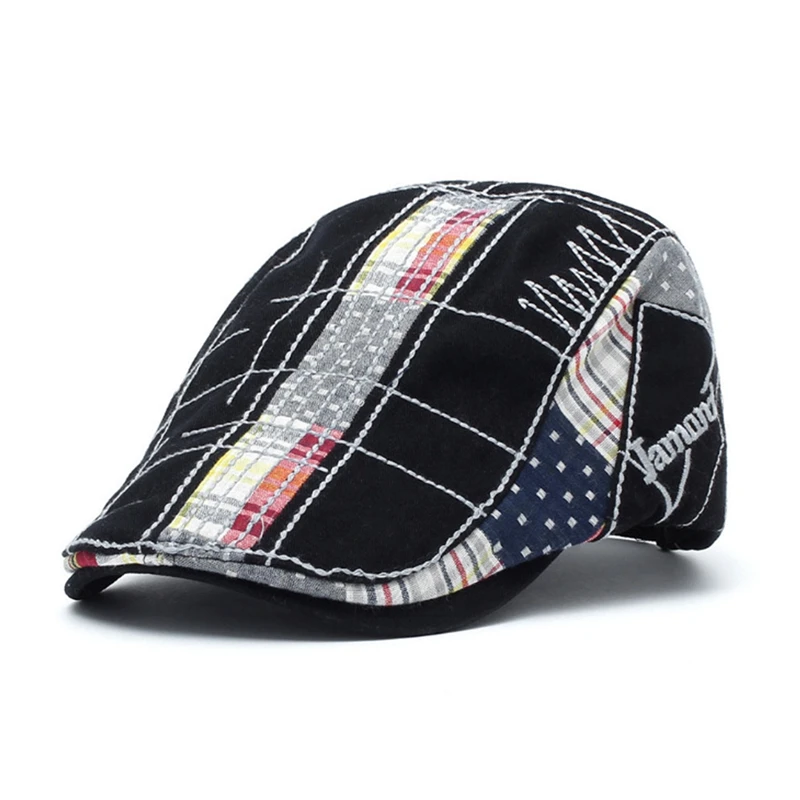 Casquette de gavroche en coton patchwork à carreaux pour hommes et femmes, chapeau de lierre décontracté, visière bec de canard, chapeaux de