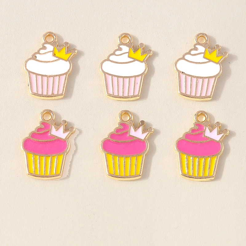 Leslie 10 Stück süße Emaille-Lebensmittel-Charms, süßer Mini-Cup-Kuchen-Anhänger für Armband, handgefertigte Schmuckherstellung – Detail 2