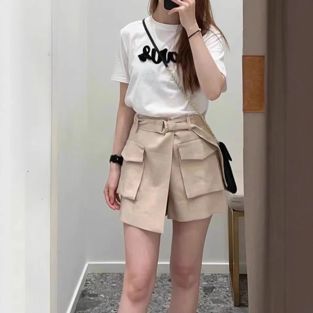 Women's Fashion Elegant Asymmetrical Shorts Pocket Decoration Lace-up Mini Shorts