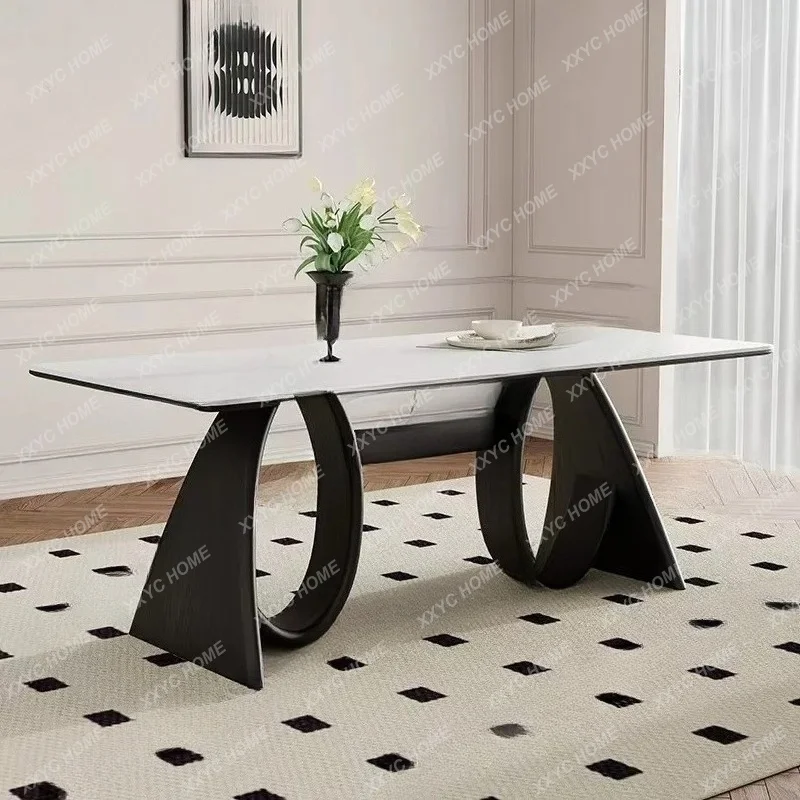 LS retro rectangular solid wood dining table modern simple  home rock table small apartment
