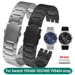 19mm 21mm Silver black metal band longer Men's watch strap For Swatch YCS YVS YGS matte stainless steel Folding buckle watchband