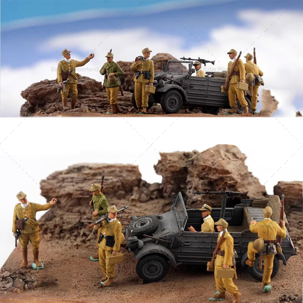 Op voorraad 1/72 figuren 6 Noord-Afrikaanse Duitse infanterie chauffeurs geschilderd model creatieve fotografie scène auto voertuig speelgoed