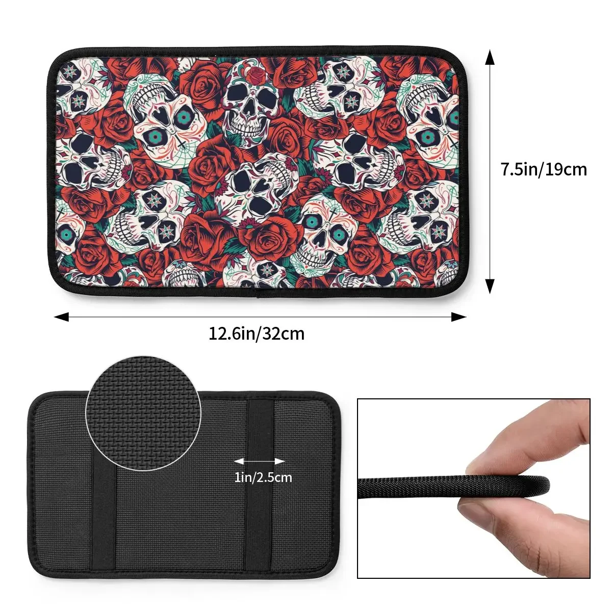 Vintage Floral Skull Car Armrest Cover Mat Roses Universal Center Console Cover Pad Storage Box Pad Cushion Car Accessories