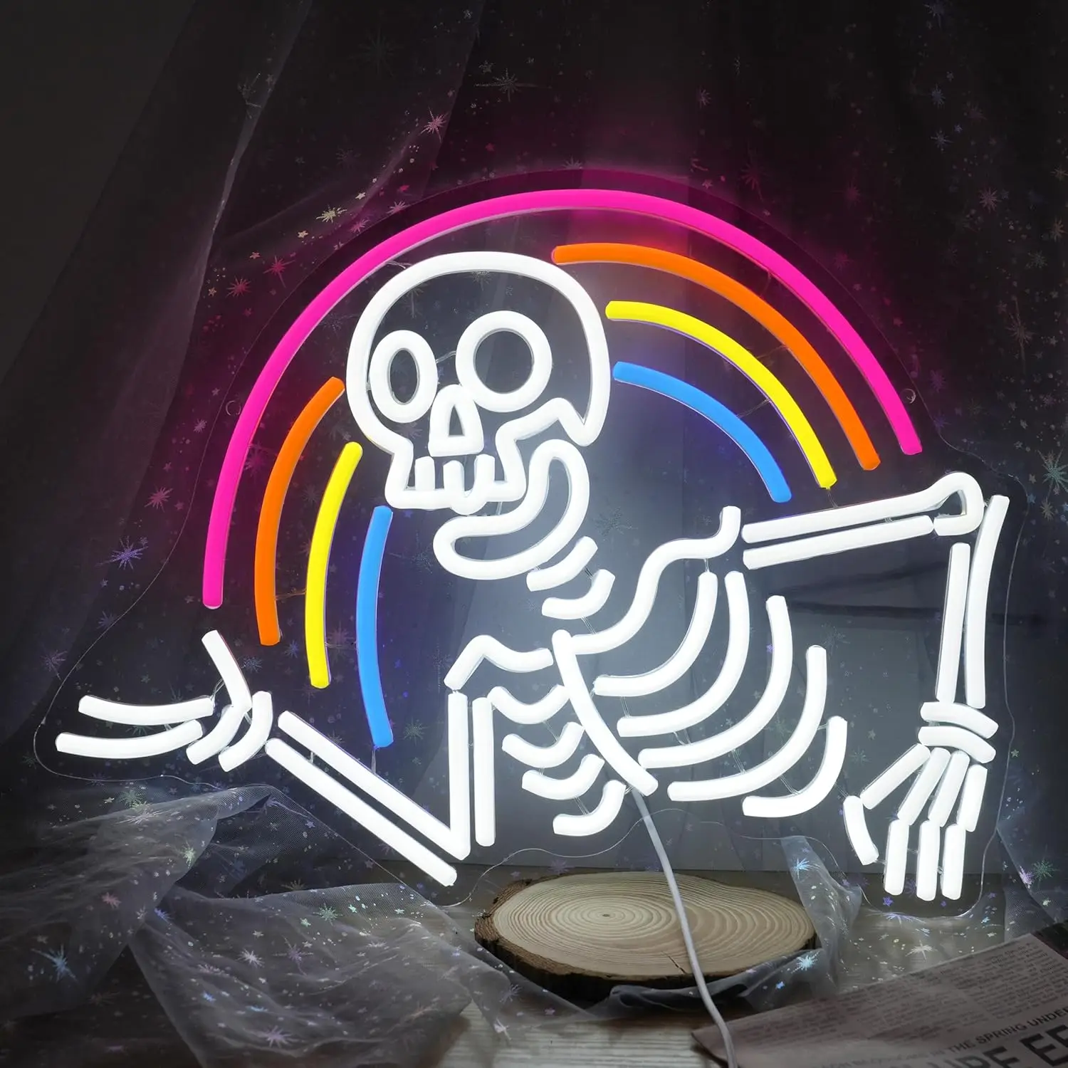 Skeleton Rainbow LED Neon Sign Dimmable USB Wall Light for Birthday Party Game Room Club Man Cave Bedroom Motel Wall Decor Gift