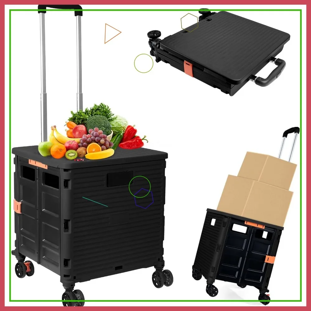 عربة أدوات قابلة للطي مع غطاء، عربة دوارة محمولة للتسوق والسفر والتخزين، باللون الأسود #1
