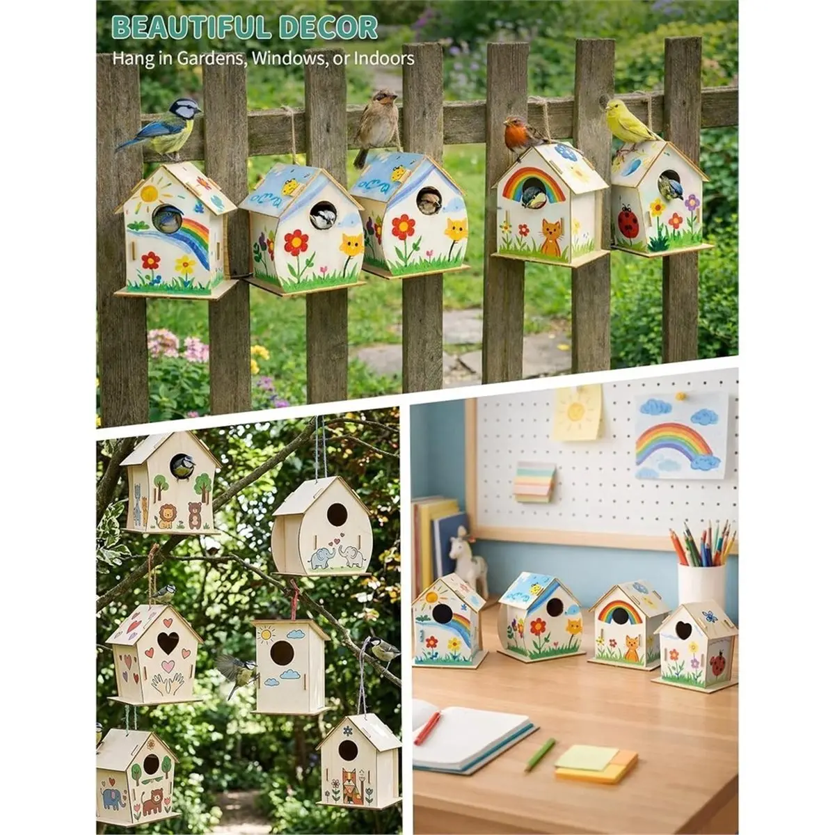18 Pack DIY Bird House Kits - 6 Styles Unfinished Wooden Birdhouse Craft Project for Class Party, Family Activity A
