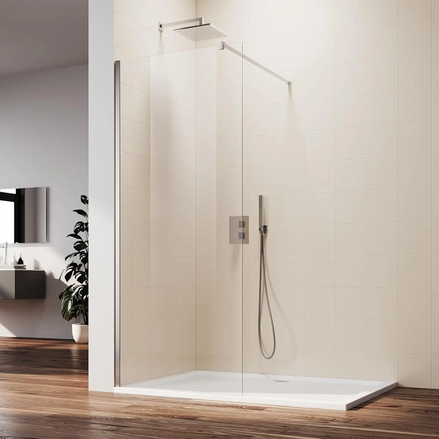 

34" W x 74" H Walk In Shower Door 5/16" Tempered Shower Glass Door Frameless Shower Glass Door with Support Bar, Ch