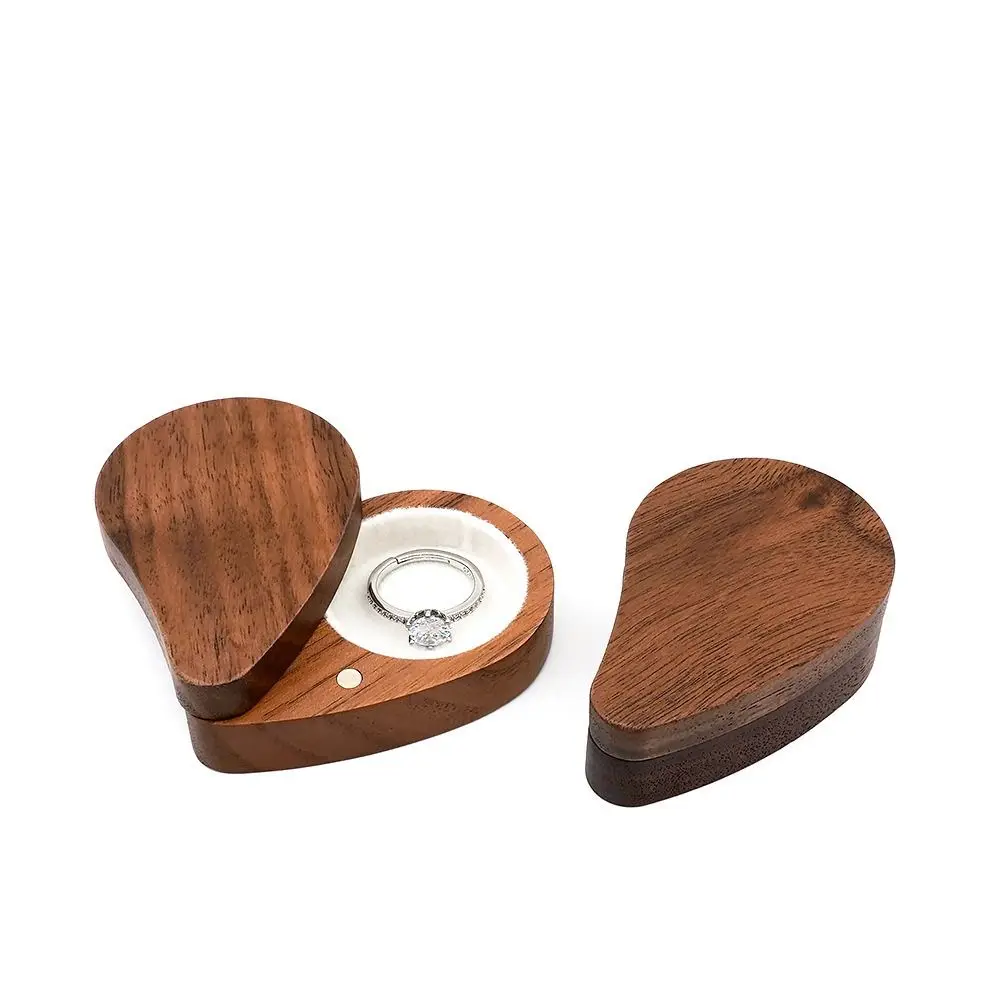 

Walnut Wood Engagement Ring Box Portable Heart Shape Wooden Jewelry Box Durable Magnetic Cover Earring Storage Box Engagement