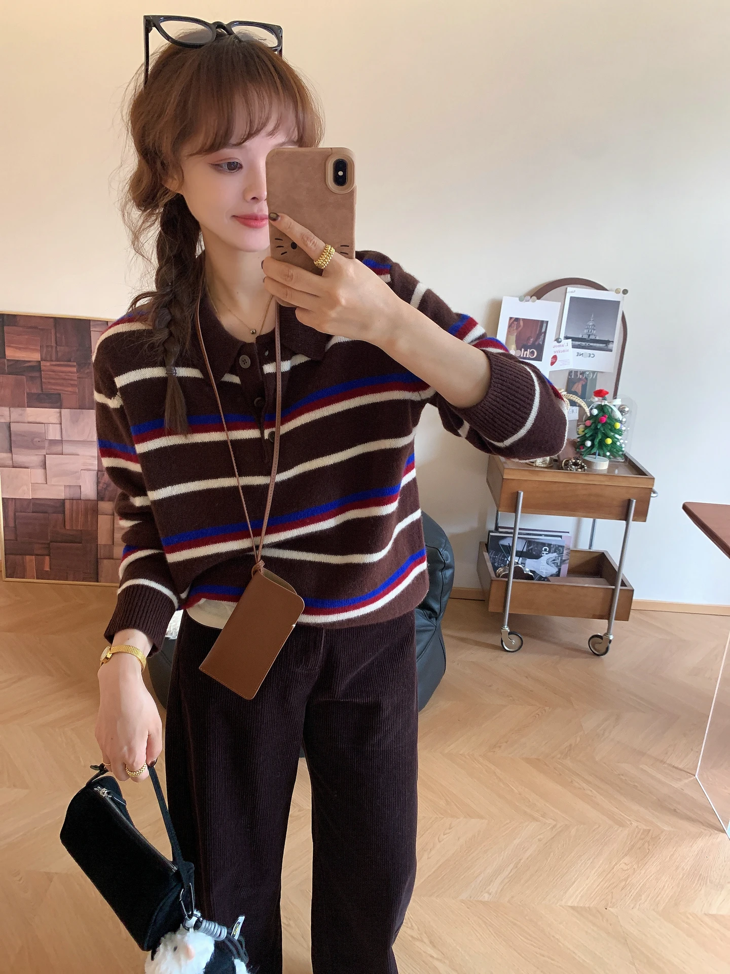 

Корейский женский свободный свитер в полоску из трикотажа, осенне-зимняя новинка, винтажный художественный свитер-кардиган