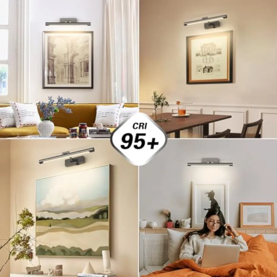 Battery Operated Picture Light Rechargeable Gallery Light with Remote Control Dimmable and Timer Off Adjustable Swing Arm 16.53