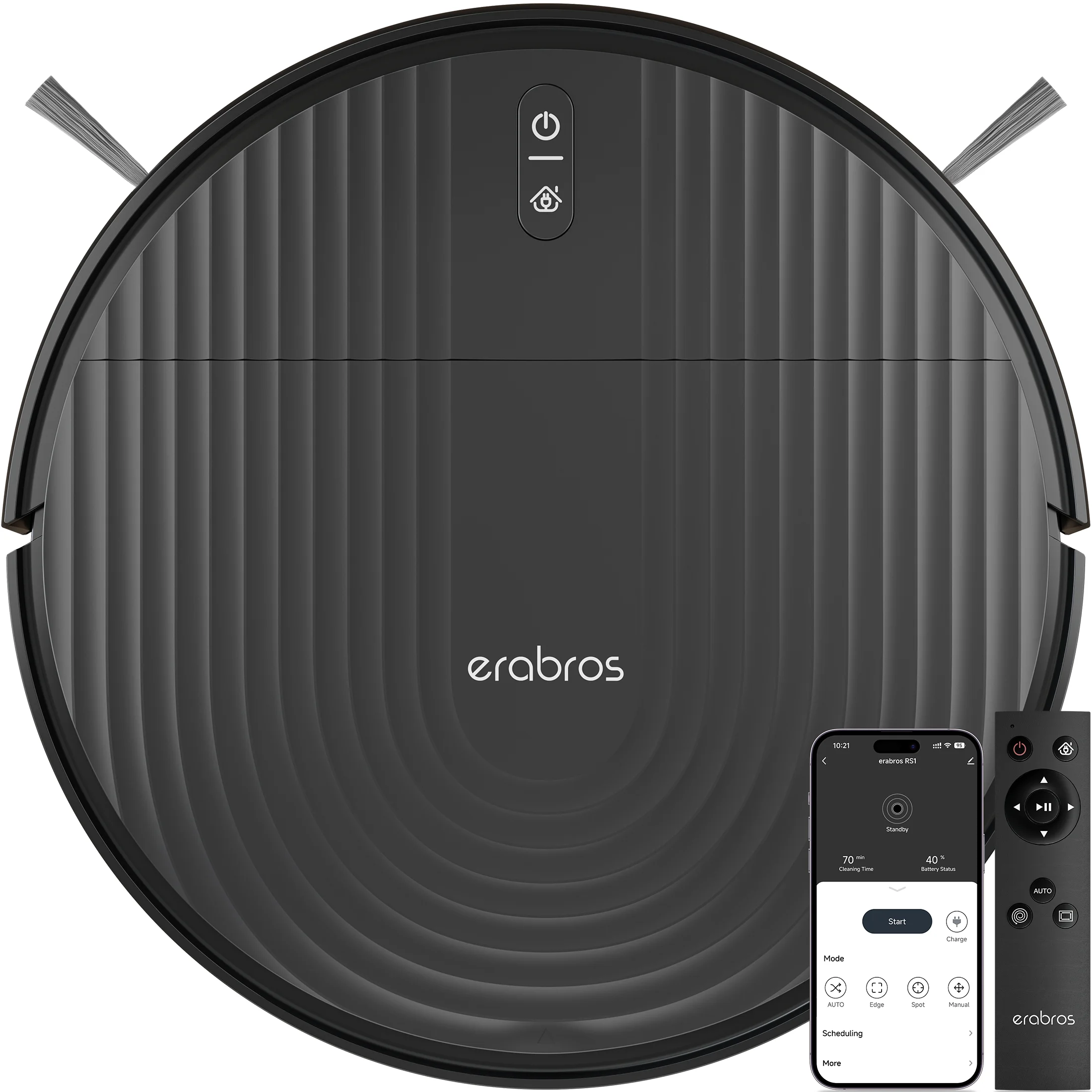 erabros RS1, Robot Vacuum Cleaner, Automatic Recharge, Tangle-Free, 140min Runtime, APP/Remote/Voice Control, Ideal for Pet Hair