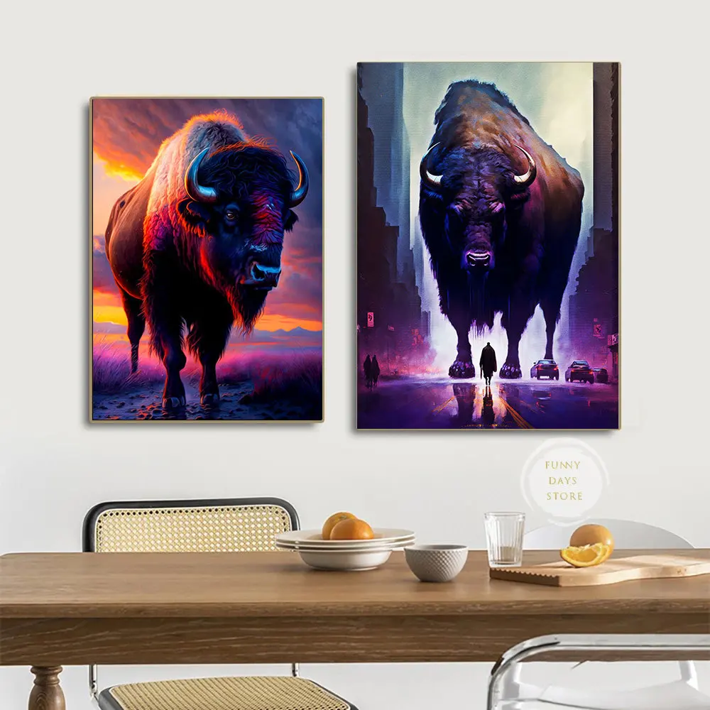 Nature Animal Buffalo Yak Print Nordic Poster Canvas Painting Brown Highland Cow Bull Wall Art Living Room Pictures Home Decor