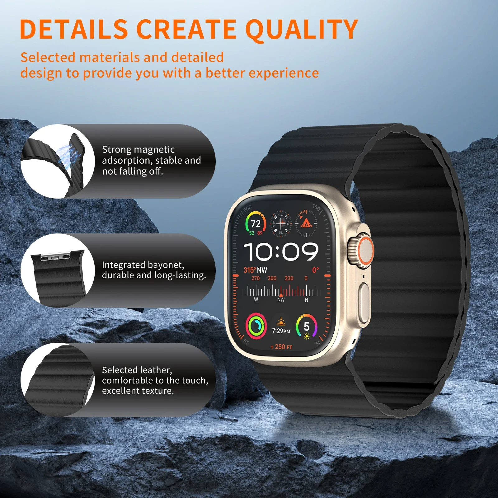 Neues Ultra Wide Magnet-Lederarmband für Apple Watch Band Series Ultra 11/10/9/8/7/6/5/4 42mm 44mm 45mm 46mm Armband – Detail 3