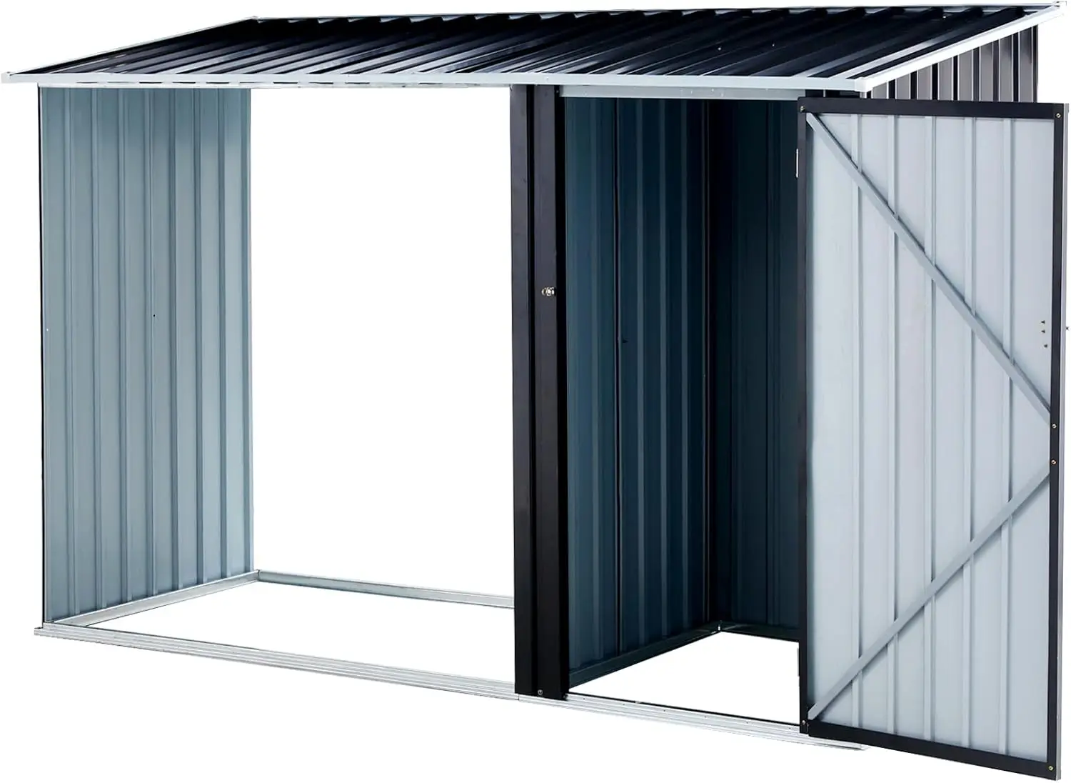 Cobertizo de almacenamiento de leña de 98 ", estantería para exteriores de acero galvanizado 2 en 1 con soporte para troncos, herramienta para el hogar impermeable antracita, a la venta