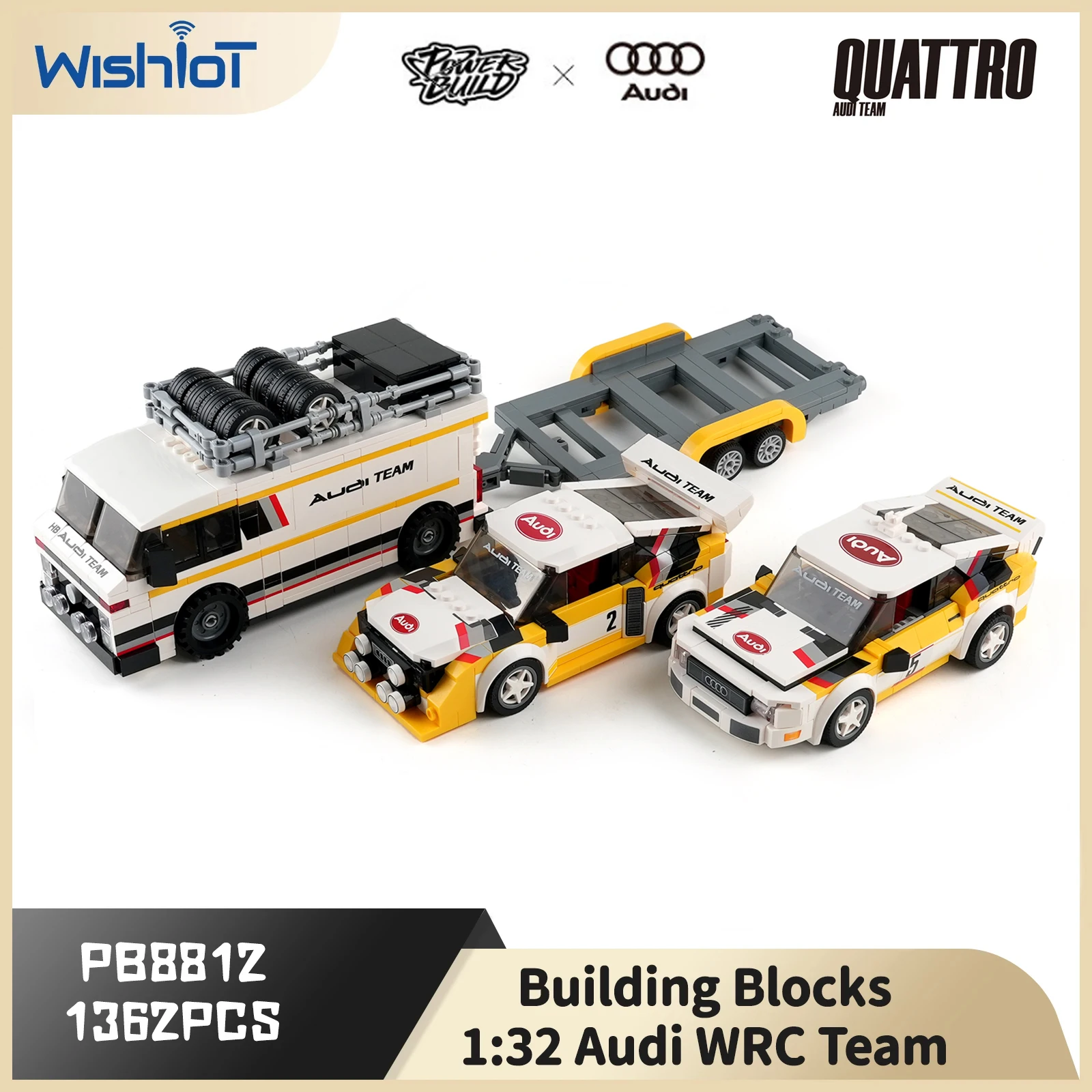 MOC Audi WRC Team 1:32 Baustein Sportwagen Modell Tech Rennwagen Zusammenbau Sammlung Fahrzeug Spielzeug Kind Aldult Geschenk 1362 Stück