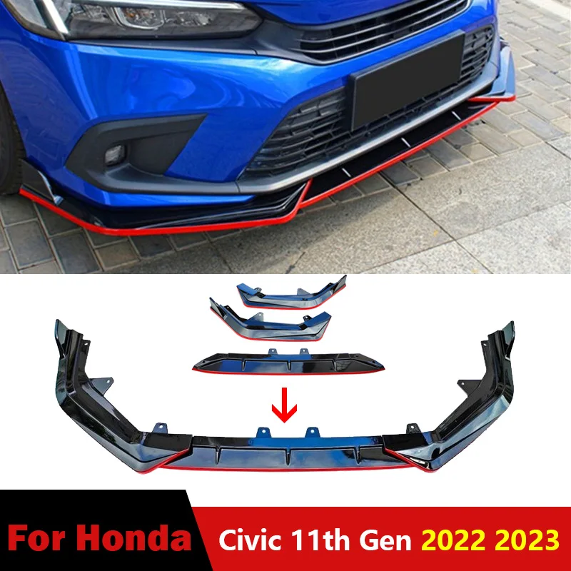 

For Honda Civic 11th Gen 2022 2023 Front Bumper Lip Spoiler Car Accessories Splitter Guard Protector Cover Front Shovel Surround