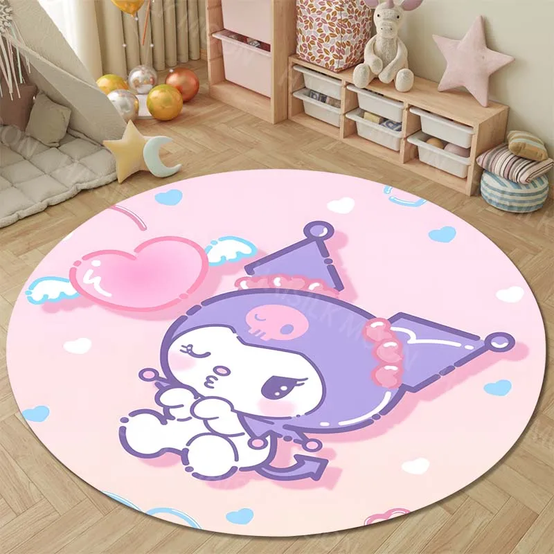 Cute Sanrio Characters Round Rugs for Bedroom Area Floor Mats for Kids Room Household Bath Mat Carpet Living Room Home Decor