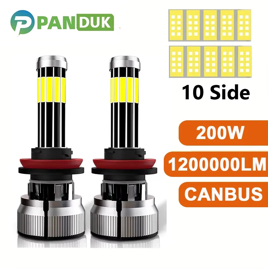 

PANDUK H7 LED Light 10 Sides H4 Led Lamps 1200000LM H11 H8 Car Headlight 9005 HB3 9006 HB4 6000K 200W Auto Bulb 360 Degree 12V