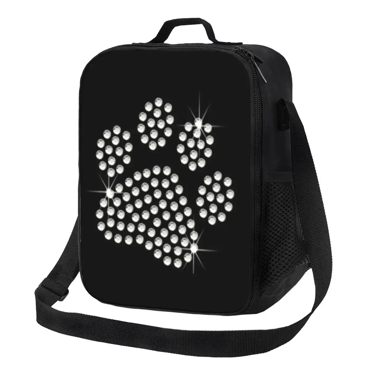 

Cute Rhinestone Dog Paw Thermal Insulated Lunch Bags Women Diamond Resuable Lunch Container for School Bento Food Box