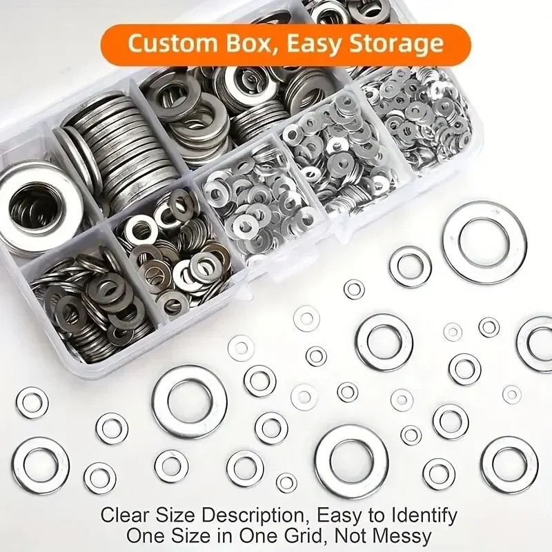 360pcs 304 Stainless Steel Flat Washers Set, Perfect For Home Decor, Factory Repair, Kitchens, Shops & More view 3