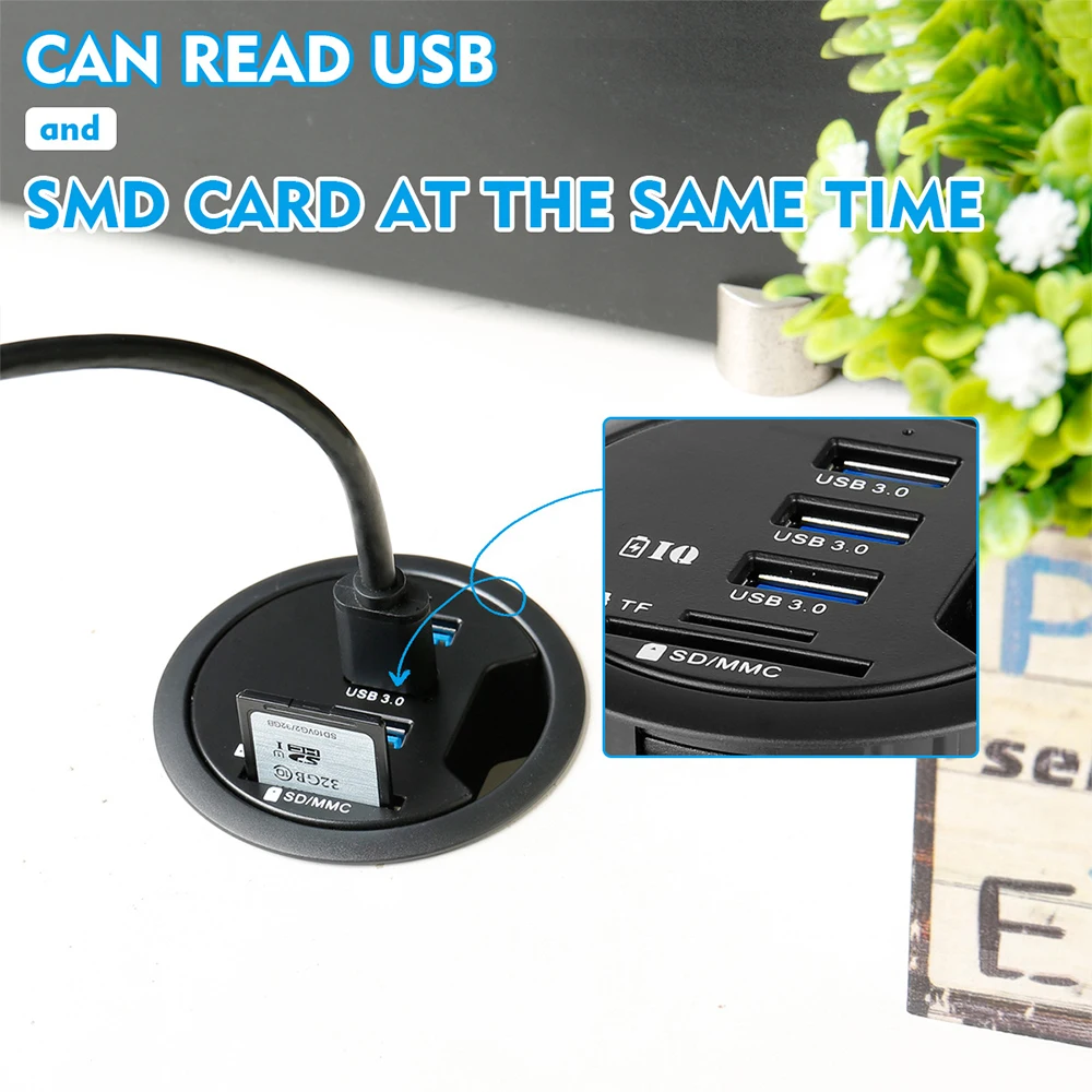 USB HUB Mount In Desk Multi USB 3.0 Ports SD/TF Headphone/Mircophone Type C Port  With Power Adapter 5V 2A  Hub Usb 3 0