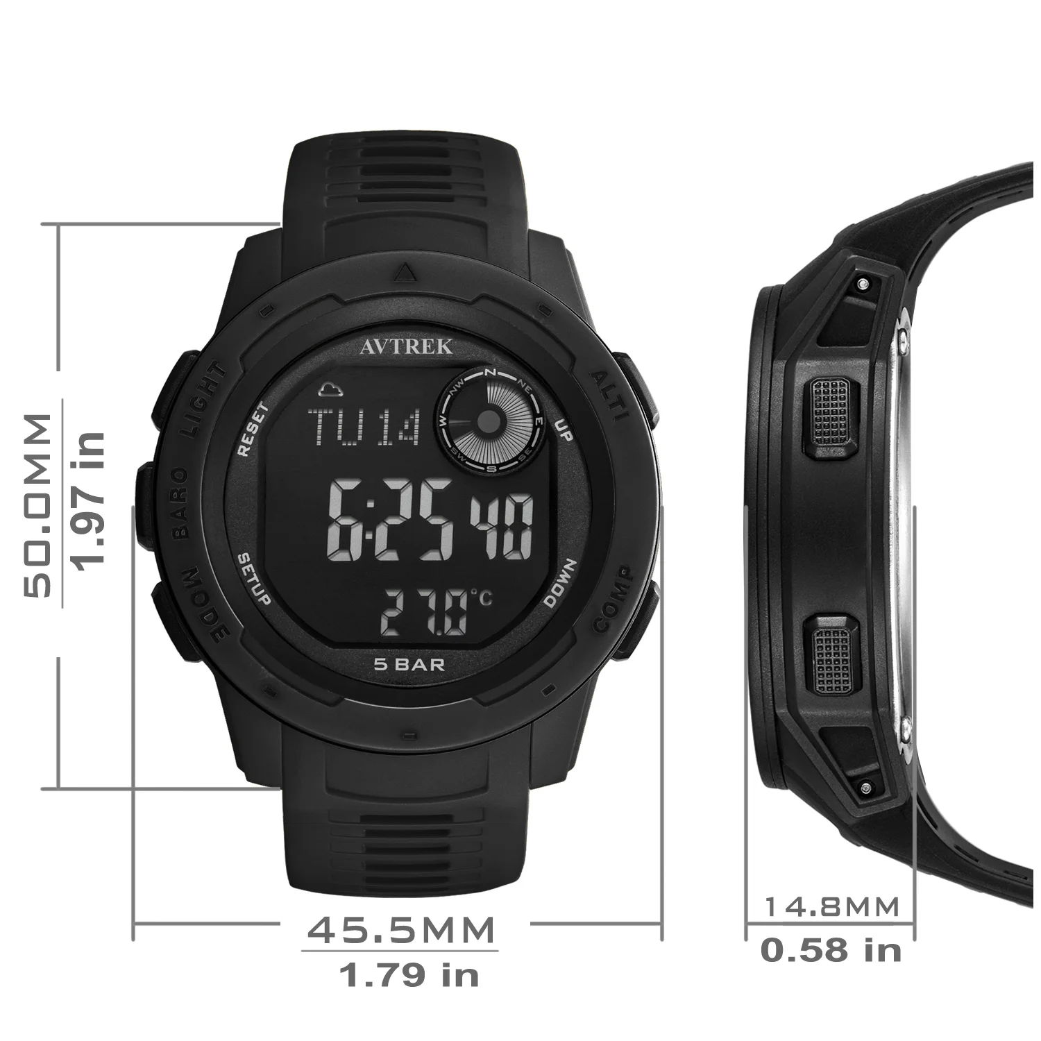 Avtrek Outdoor Digital Sports Watch Pedometer Men's Electronic Wrist Watches Compass Waterproof Hiking Climbing Tourist Watches