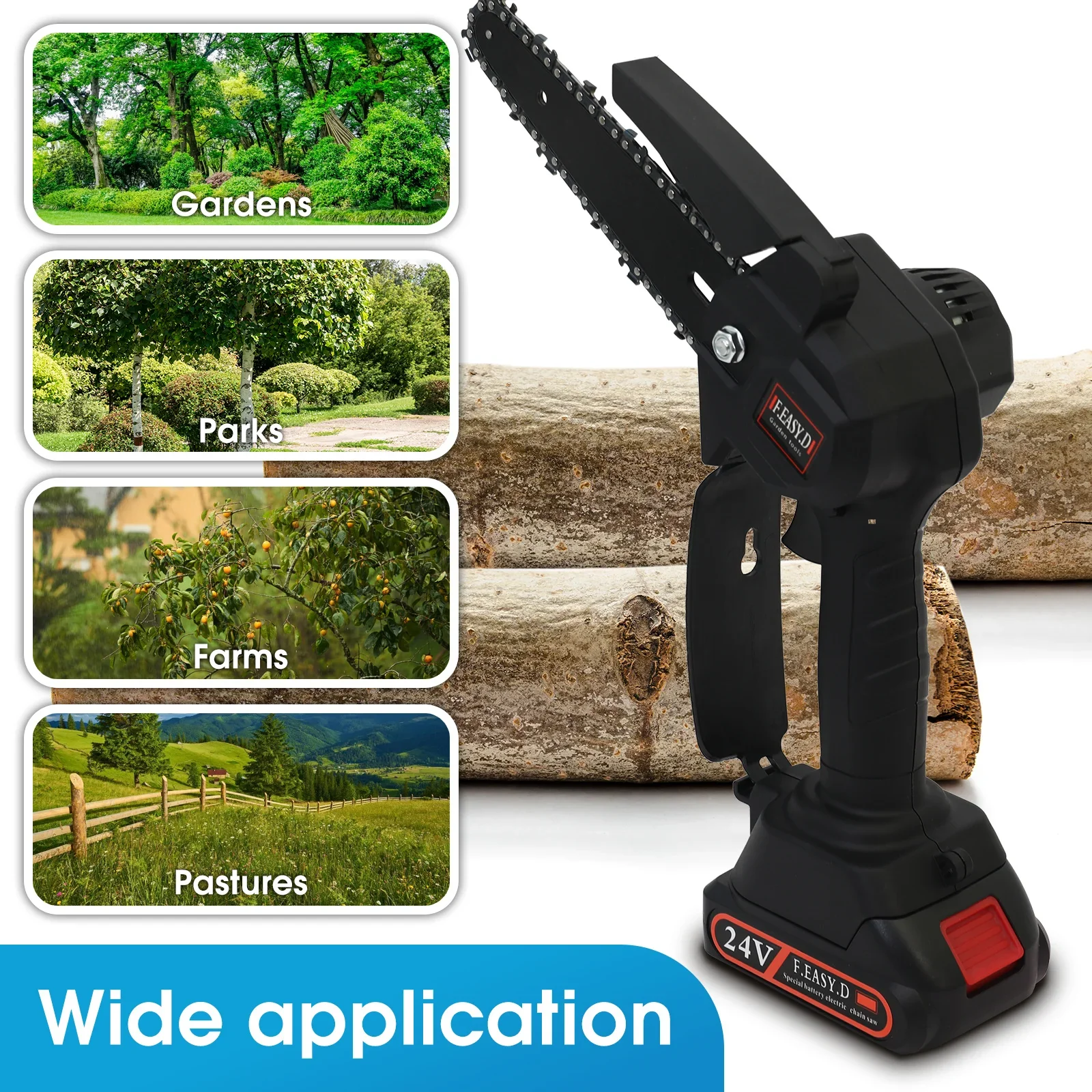 Cordless Pole Saw 2-in-1 Tree Trimmers Wood Cutting 24V Handheld 4-6 Inch Retractable Extension Rod Two Batterie