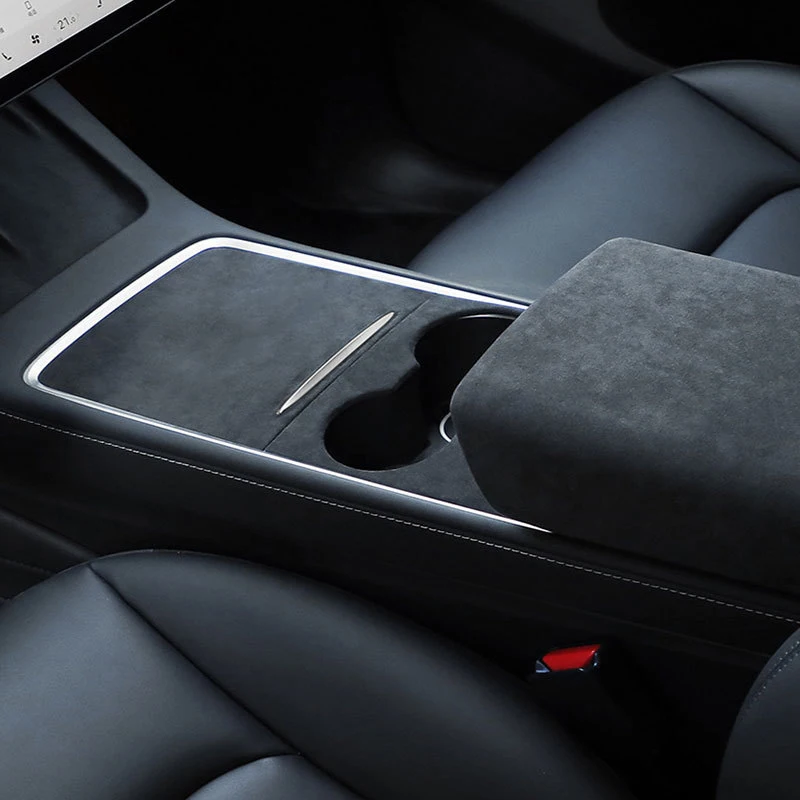 For Tesla Model 3 Model Y 2018-2023 Super Suede Window Glass Lift Frame Car Armrest Box Lid Water Cup Panel Interior Accessories view 2