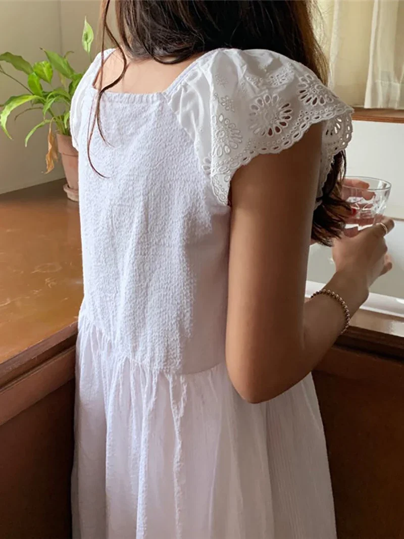 Korea Kawaii Lounge Night Dress Summer Sweet Girl Cotton Lace Short Sleeve Nightdress Victorian Princess Sleepwear Home Clothes view 5
