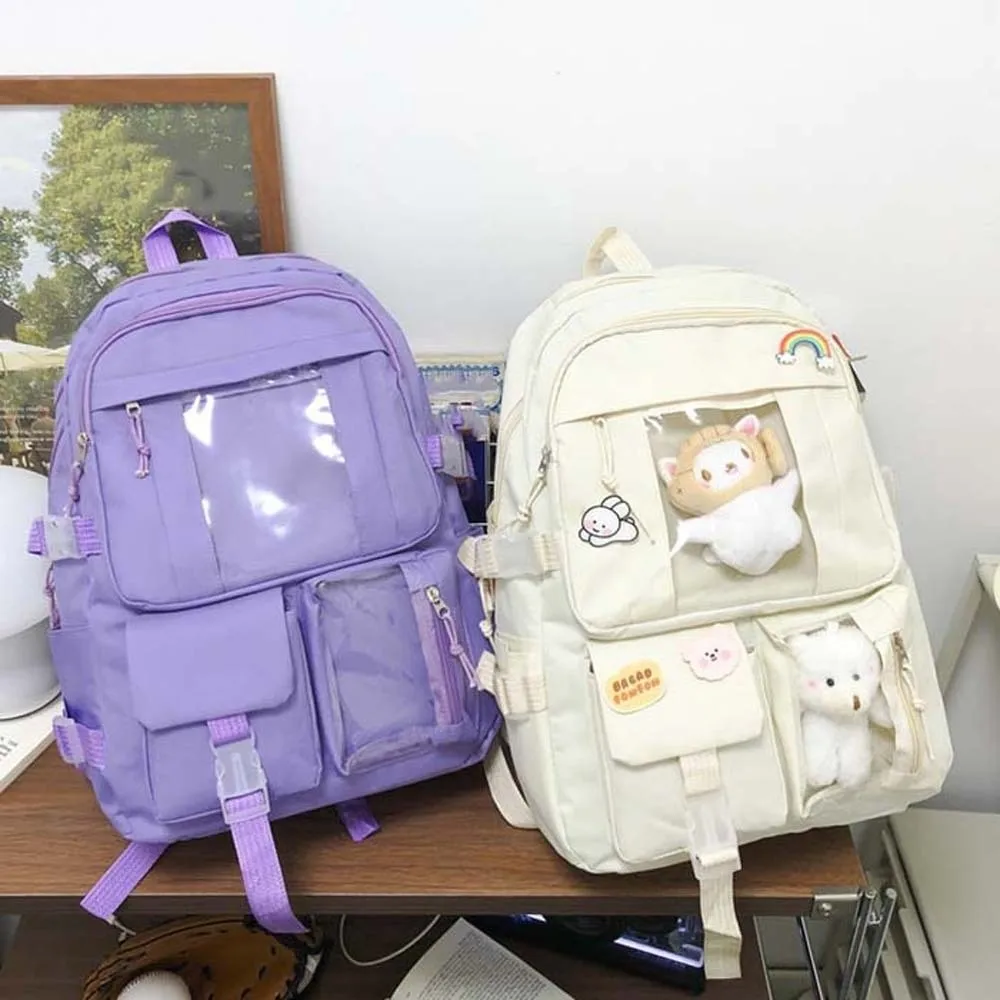 Solid Color Nylon Ita Backpack Durable Dust-proof Students School Bag Transparent with Large Capacity Daypack for Gift