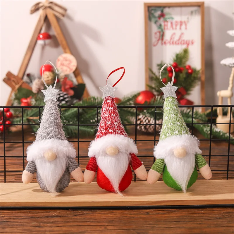 1PC ผ้าป่าตุ๊กตาจี้หมวกถัก Faceless ตุ๊กตา Xmas Tree เครื่องประดับตกแต่งคริสต์มาส Dwarf Rudolph ตุ๊กตาของขวัญ