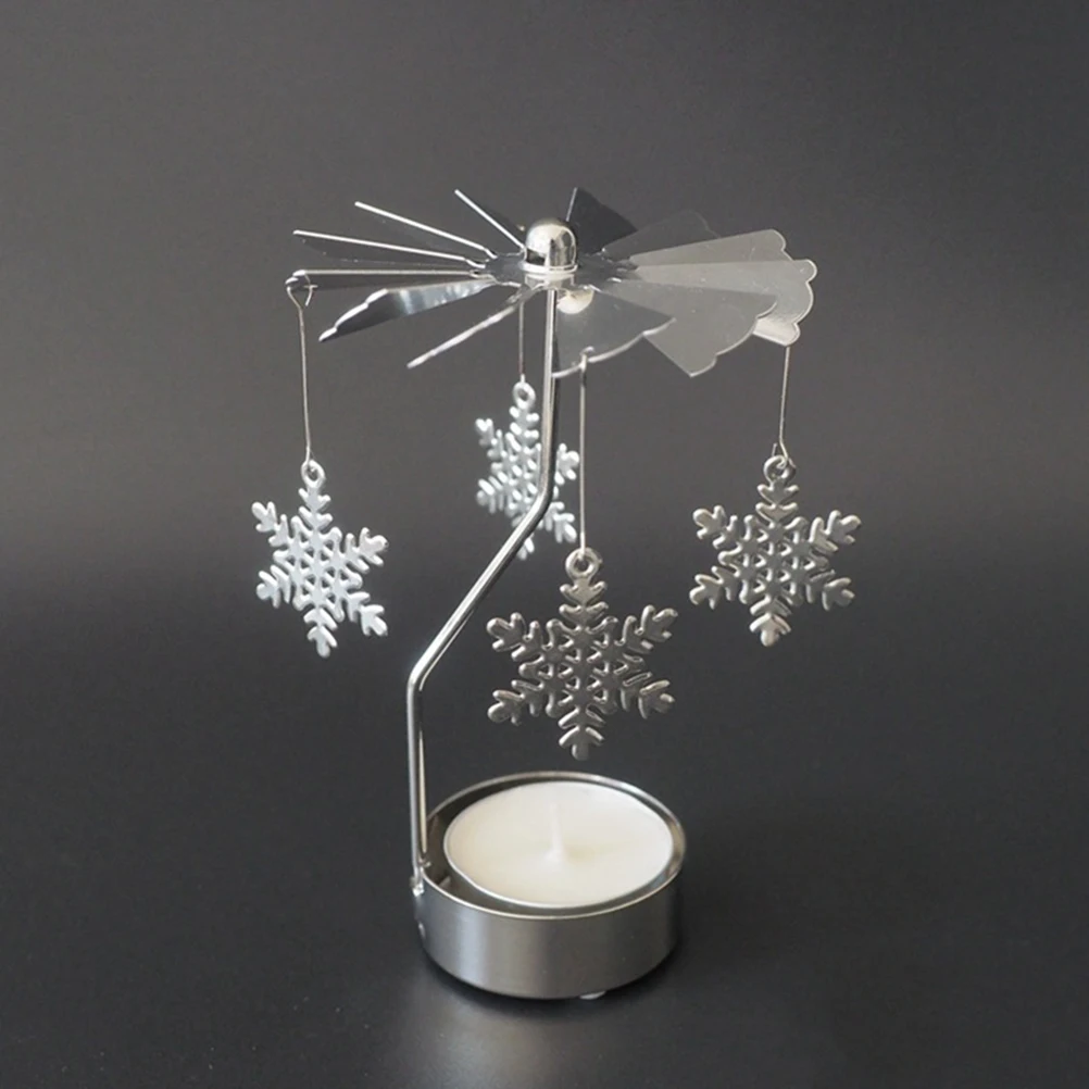 

Rotating Metal Holder Snowflake Deer Pattern Creative Stand Home Party Decor Windmill Candlestick