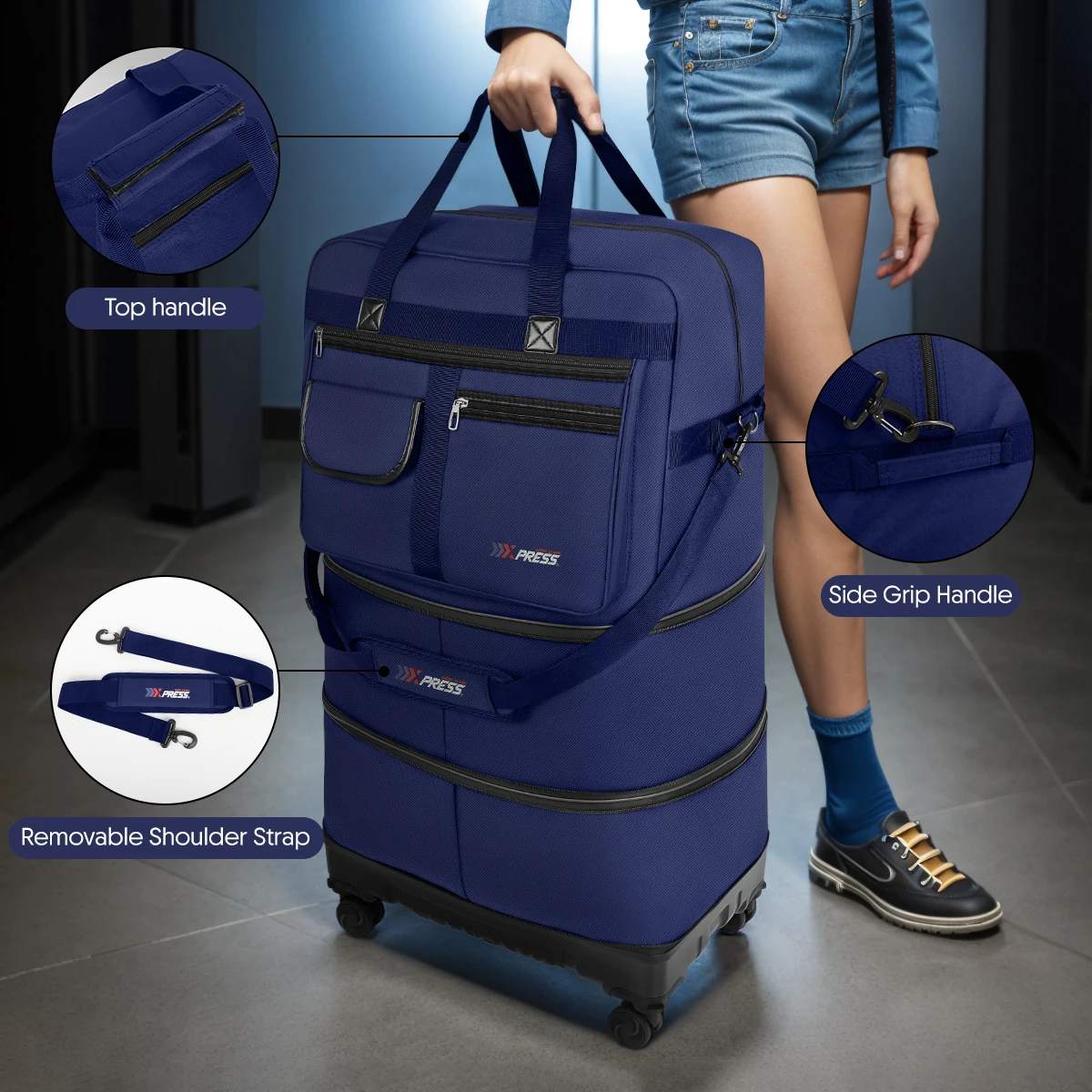 

Duffel Bag Folding Travel Bag Luggage Compartment Swivel Wheel Storage Box Large Capacity Telescopic Luggage Bag Overnight Bag