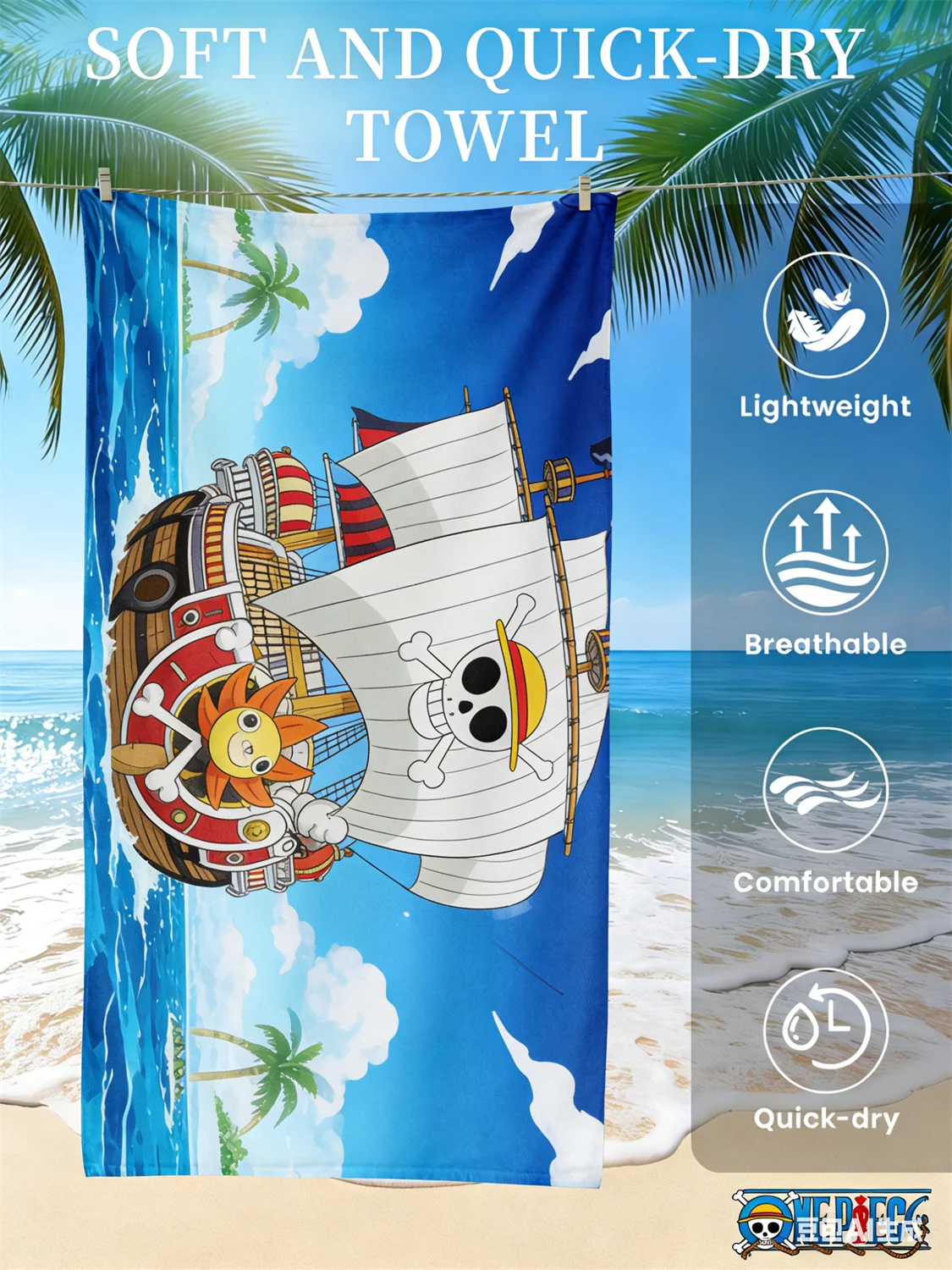

One Piece Tony Chopper Printed Quick Drying Lightweight Breathable Beach Towel Suitable For Outdoor Activities in Summer