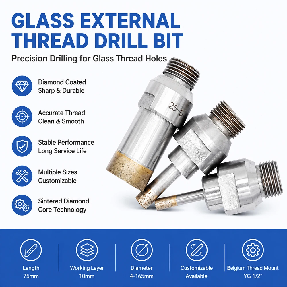 Drill Bit Glass 4mm-160mm Belgium Thread Mount-YG 1/2''  Sintered Diamond Core Drill Bit свердло по склу
