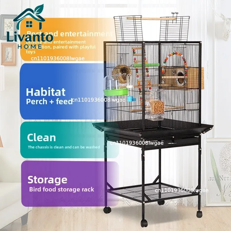

Large Parrot Cage for Home Specialized Bird House for Cockatiels Lovebirds Macaw Aviary with Stand Mynah Finch Flight Habitat