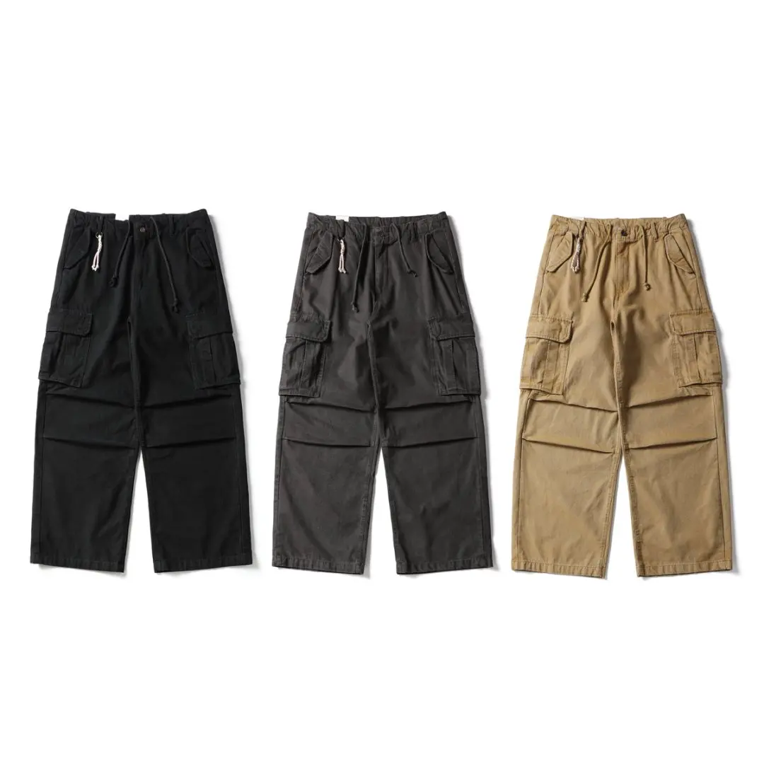 

Autumn Washed Cotton Tooling Trousers Men Japanese Streetwear Fashion Loose Casual Wide Leg Cargo Baggy Pants Cityboy Trousers