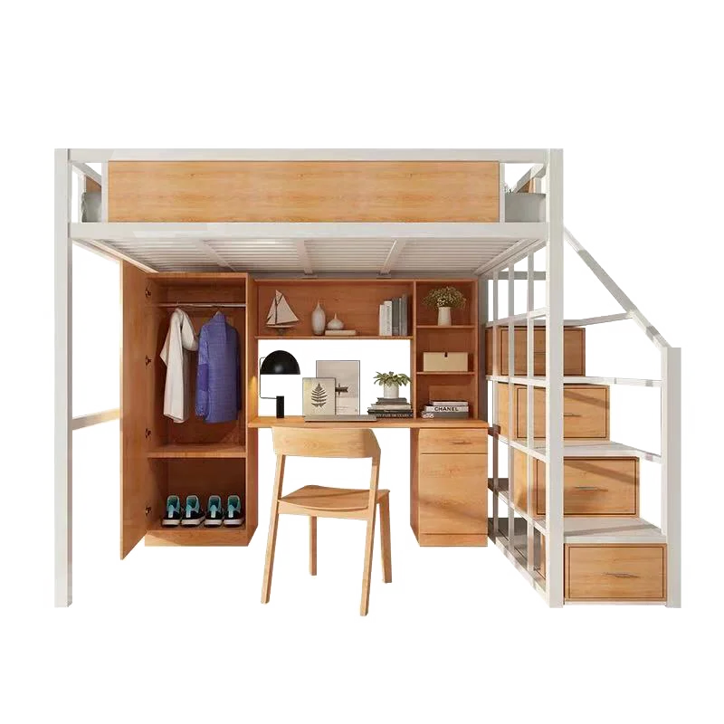 Small loft bed, simple iron, second floor, small apartment, capsule apartment elevated bed