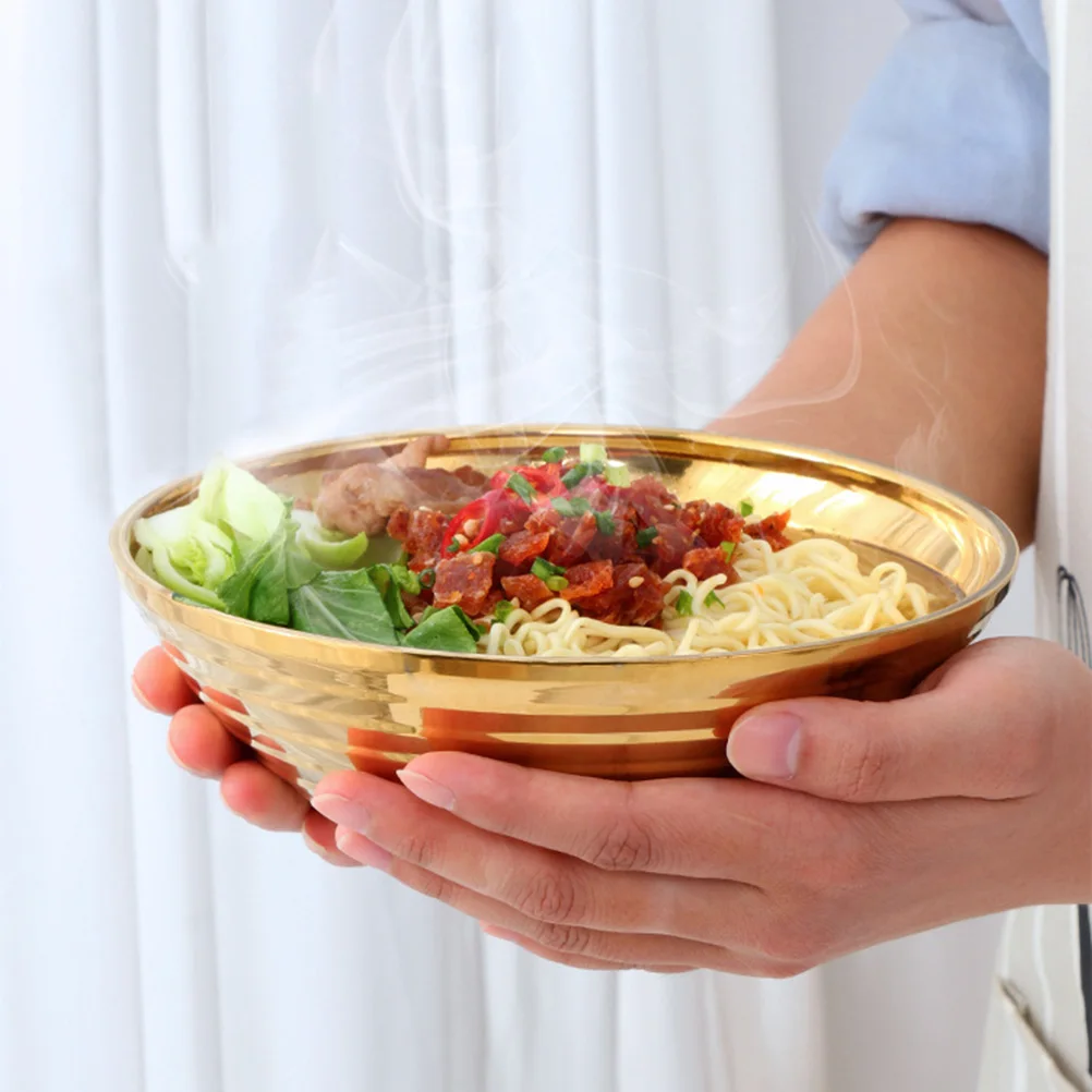 Stainless Steel Bowl Flat Bottom Soup Salad Vegetable Food Container Easy Clean Rust Free