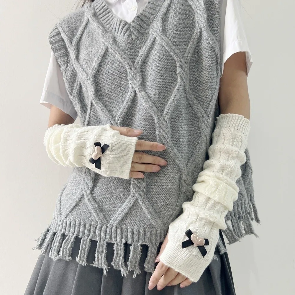 Guanti scaldamuscoli lunghi alla moda Guanti senza dita con maniche calde a prova di freddo lavorati a maglia Autunno Inverno